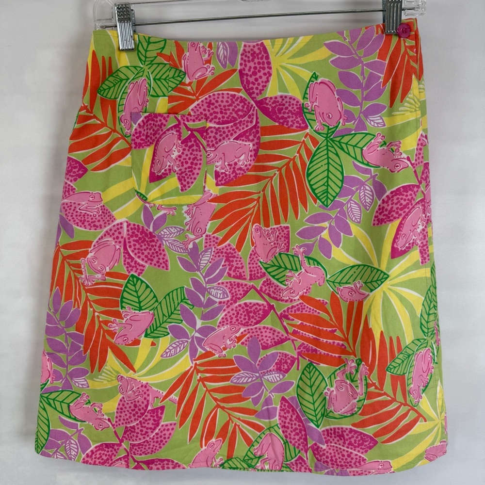 Vintage White Label Lilly Pulitzer Frog Graphic Print A Line Wrap‎ Skirt Size 4